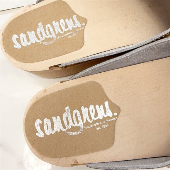 Sandgrens Handmade Swedish Metallic Gold Wood Clogs Low Heel Mule 8 - Picture 9 of 12